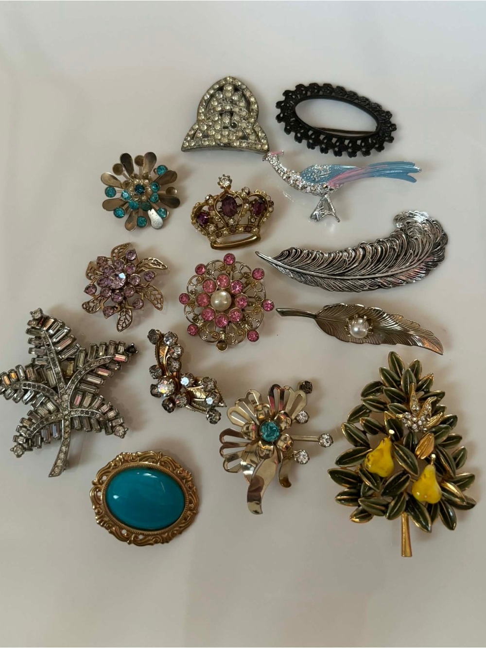 Mixed Vintage Women’s Brooch Pin Set in Silver, Gold, Turquoise, Pink